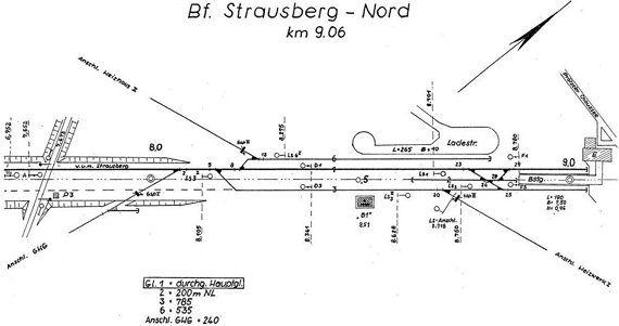 Lageplan Stellwerk B1 Strausberg Nord 1967