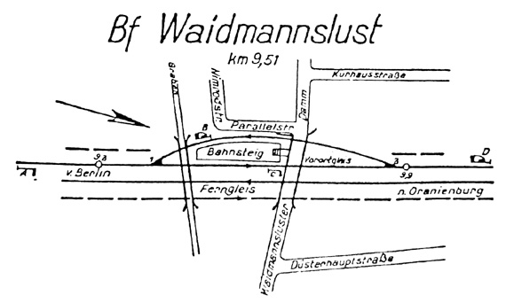 Lageplan 1955 Stellwerk Wai Waidmannslust